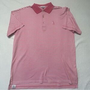 Peter Millar Shirt Mens Medium Pink Striped Polo With Custom Logo “1907”